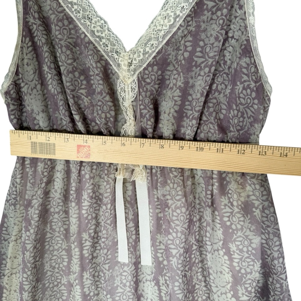 Benetton Babydoll Dress Purple Floral Y2K Coquette Knee Length Sheer Lace M - Picture 6 of 7